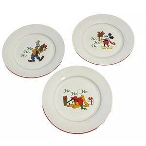 Disney Mickey Pluto Goofy VTG Ho Ho Ho Holiday Christmas Set Of 3 Dinner Plates